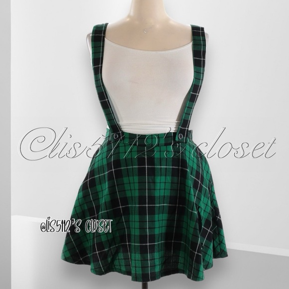 Hot Topic Harry Potter Slytherin Green Plaid Suspender Dress // Skirt Sz XL - Picture 5 of 16